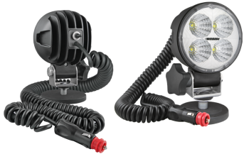 LED work lamp with magnetic holder, spiral cable and switch