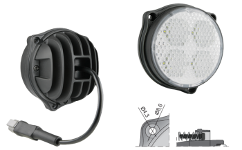 LED work lamp with cable and Deutsch DT04-2P connector (3 bolt version)