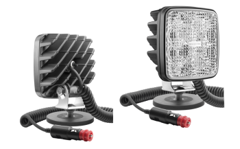 LED work lamp with magnetic holder, spiral cable and switch