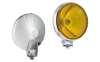 Halogen driving light in chromed, metal housing - amber