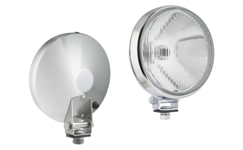 Halogen driving light in chromed, metal housing