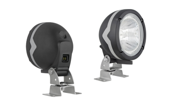 Halogen work lamp with adjustable light beam and built-in AMP Faston connector