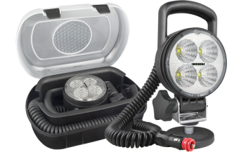 LED work lamp with magnetic holder, spiral cable and switch