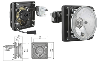 Hermetic headlamp Ø139, H4/R2 type, with electric levelling motor (lights: passing, driving, position)