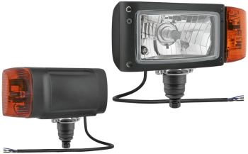 Headlamp, H4 type, with bottom mounting and cable - left
