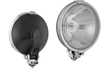 Halogen driving light with chrome-plated frame and position light