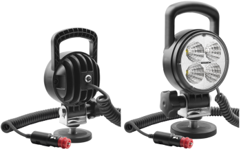 LED work lamp with magnetic holder, spiral cable and switch