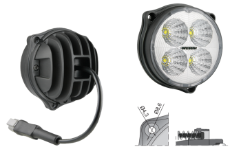 LED work lamp with cable and Deutsch DT04-2P connector (3 bolt version)