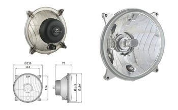 Headlamp insert Ø139, H4/R2 type, hole pattern 114x114 (lights: passing, driving, position)