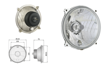 Headlamp insert Ø139, H4/R2 type, hole pattern 106x106 (lights: passing, driving)