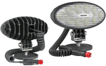 LED work lamp with magnetic holder and spiral cable