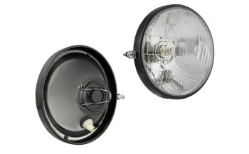 Headlamp insert, H4 type, with metal frame - left (lights: passing, driving, position)