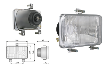 Headlamp insert, H4 type, hole pattern 100x140 (lights: passing, driving, position) Headlamp insert, H4 type, hole pattern 100x140 (lights: passing, driving, position)