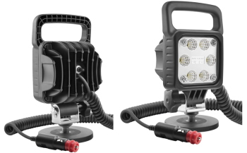 LED work lamp with magnetic holder, spiral cable and switch