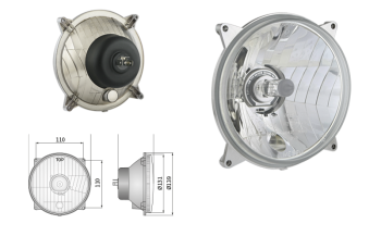 Headlamp insert Ø139, H4/R2 type, hole pattern 110x110 (lights: passing, driving)