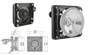 Headlamp Ø139, H4/R2 type with manual levelling unit (lights: passing, driving, position)
