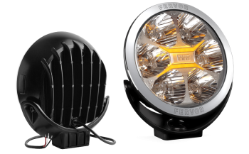 LED driving lamp with chromed frame and dual color position light (reference mark 50)