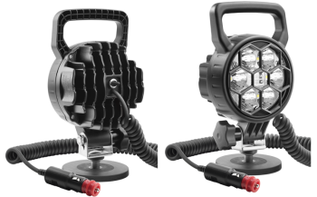 LED work lamp with magnetic holder, spiral cable and switch