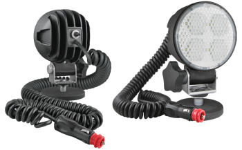 LED work lamp with magnetic holder, spiral cable and switch