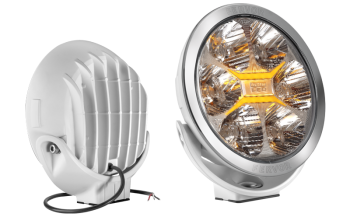 LED driving lamp with chromed frame and dual color position light (reference mark 50)