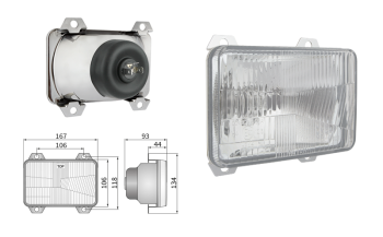 Headlamp insert, H4 type, hole pattern 106x118 (lights: passing, driving) Headlamp insert, H4 type, hole pattern 106x118 (lights: passing, driving)