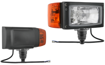 Headlamp, H4 type, with bottom mounting and cable - right