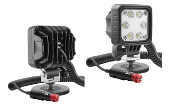 LED work lamp with magnetic holder, spiral cable and switch