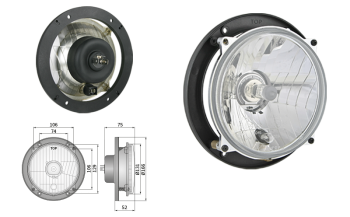 Headlamp Ø139, H4/R2 type, hole pattern 106x106 (lights: passing, driving, position)