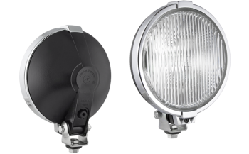 Halogen fog light with chrome-plated frame