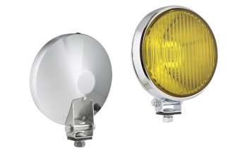 Halogen fog light in chromed, metal housing - amber