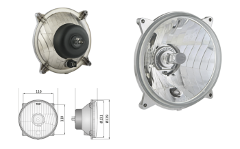 Headlamp insert Ø139, H4/R2 type, hole pattern 110x110 (lights: passing, driving, position)