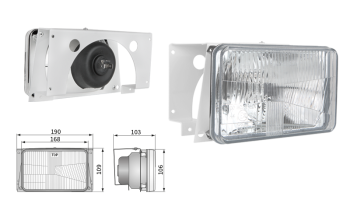 Headlamp, H4 type, hole pattern 150x90 (lights: passing, driving)