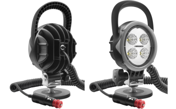 LED work lamp with magnetic holder, spiral cable and switch