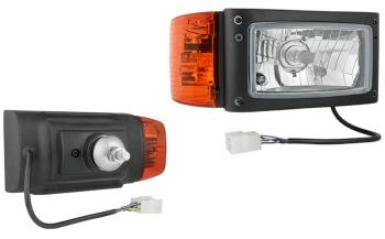 Headlamp, H4 type, with rear mounting, cable and AMP connector - right