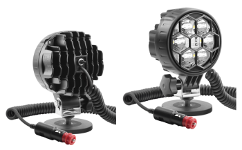 LED work lamp with magnetic holder, spiral cable and switch